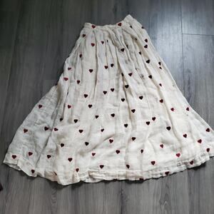 Mati Skirt Womens Small White Red Heart Embroidered Boho Maxi Sheer Whimsy Fairy